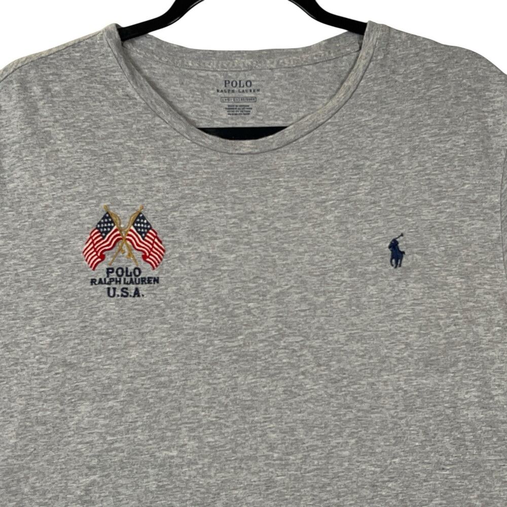 Polo Ralph Lauren Mens Large Gray T- Shirt USA Flag Embroidered Polo